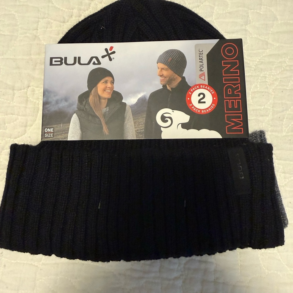Bula Black and Gray Merino Wool Beanie 2 Pack NWT